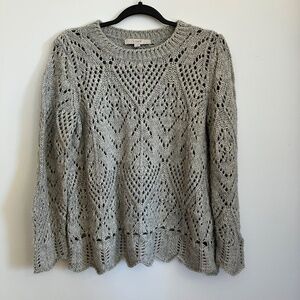 LOFT Pointelle Acrylic Wool Blend Sweater : Light Grey L
